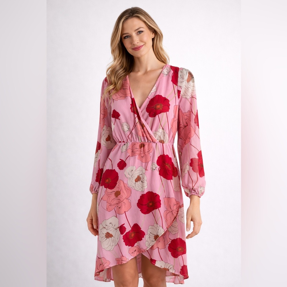 EXPRESS Dress Women’s Pink Floral Long Sleeve Midi Size Medium. RN 55285